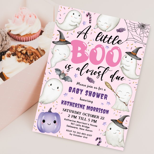 Halloween Baby Shower Girl Pink Little Boo Ghost Invitation (Creator Uploaded)