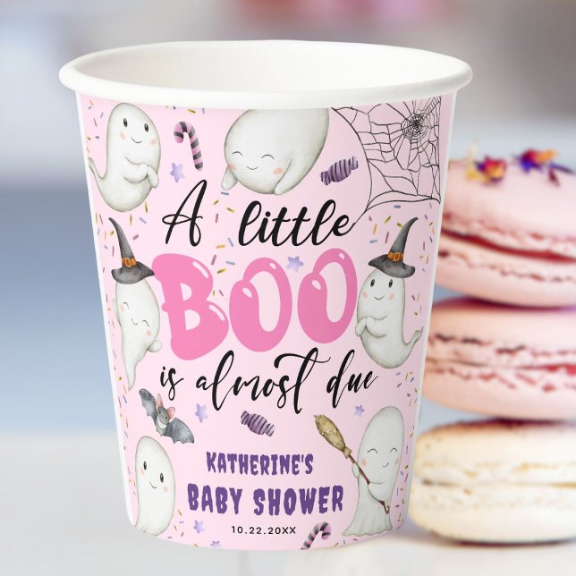 Halloween Baby Shower Girl Pink Little Boo Ghost Paper Cups (Creator Uploaded)