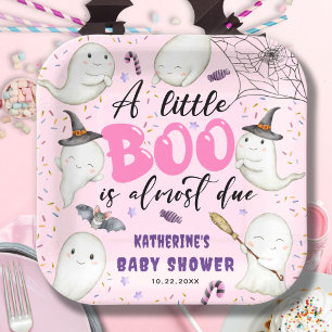 Halloween Baby Shower Girl Pink Little Boo Ghosts Paper Plates