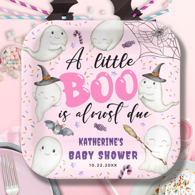 Halloween Baby Shower Girl Pink Little Boo Ghosts Paper Plates (Creator Uploaded)