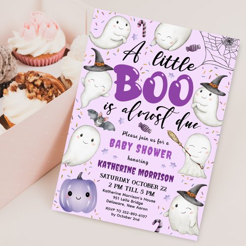 Halloween Baby Shower Girl Purple Little Boo Ghost Invitation