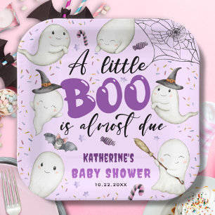 Halloween Baby Shower Girl Purple Little Boo Ghost Paper Plates