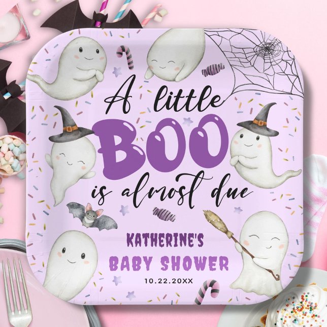 Halloween Baby Shower Girl Purple Little Boo Ghost Paper Plates (Creator Uploaded)