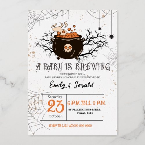 Halloween Baby Shower Invitation CardTemplate Foil Invitation