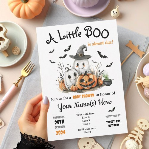 Halloween Baby Shower Invitation Cute Little Boo 