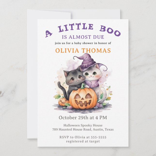 Halloween Baby Shower Invitation Little Boo Cats (Front)