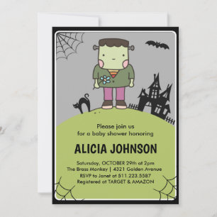 Halloween baby shower invitation October Monster