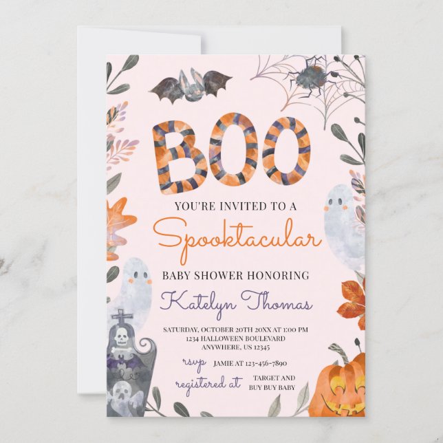 Halloween Baby Shower Invitation with Ghosts (Front)