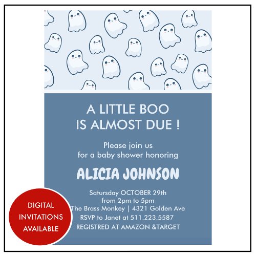 Halloween baby shower invitations little boo blue