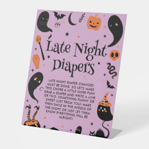 Halloween Baby Shower Late Night Diapers Game Pedestal Sign