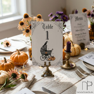 Halloween Baby Shower Light Gray Table Number
