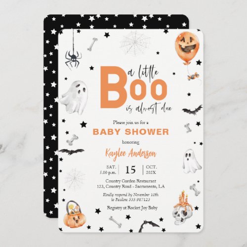 Halloween Baby Shower Little Boo black invitation