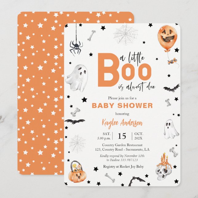 Halloween Baby Shower Little Boo orange invitation (Front/Back)