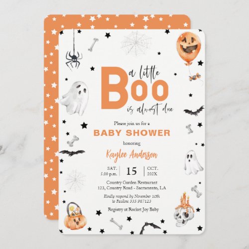 Halloween Baby Shower Little Boo orange invitation