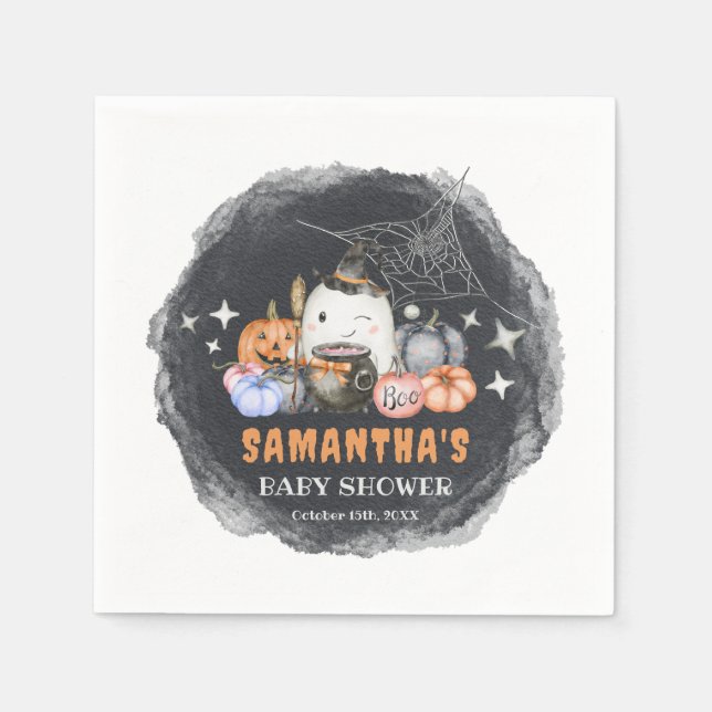 Halloween Baby Shower Little Boo Pumpkin Paper Napkins (Front)