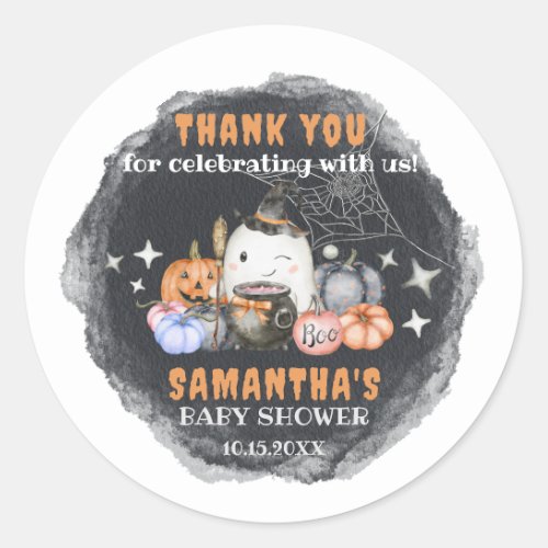Halloween Baby Shower Little Boo Pumpkin Thank You Classic Round Sticker