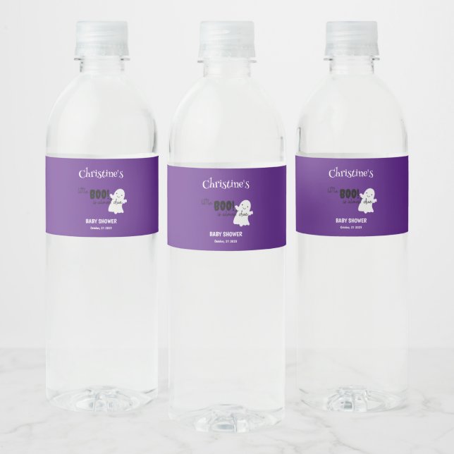 Halloween Baby Shower Little BOO Purple Water Bottle Label (Bottles)