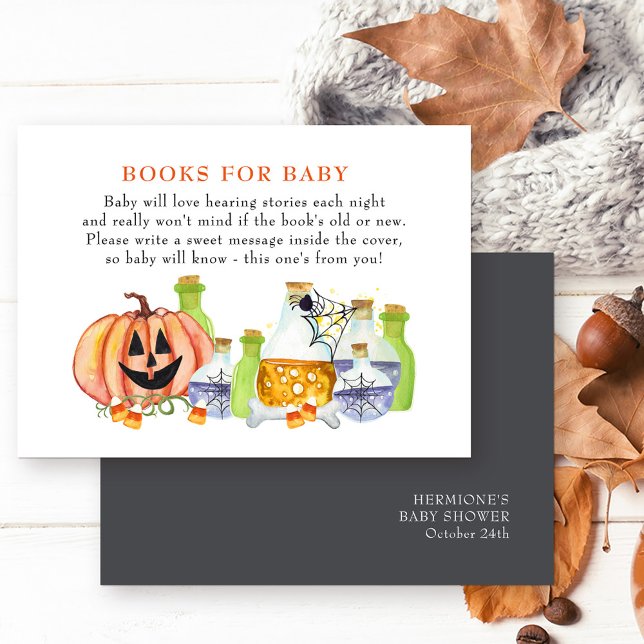 Halloween Baby Shower Magic Potion Baby Shower Enclosure Card (Halloween Baby Shower book request cards with cute pumpkin and magic baby making potions)