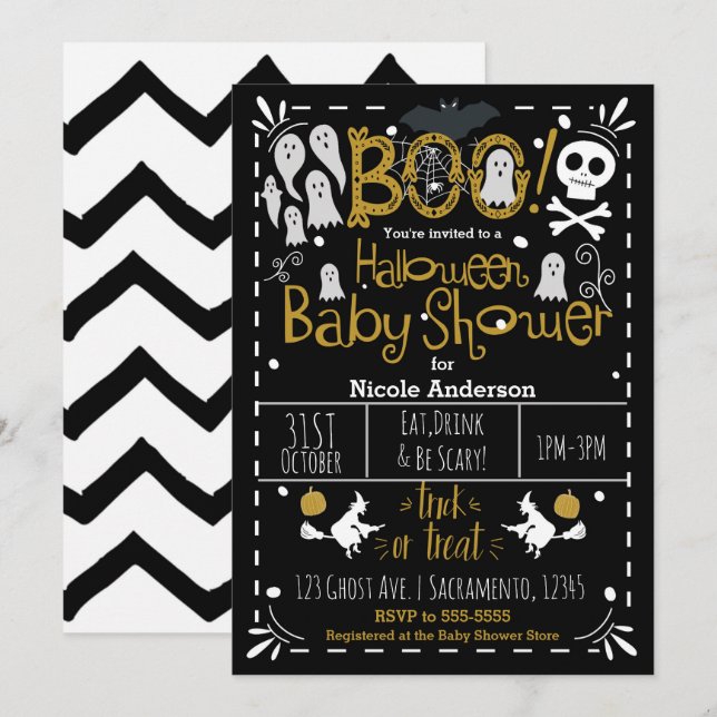 Halloween Baby Shower Modern Whimsical Hand Drawn Invitation (Front/Back)