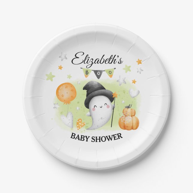 Halloween Baby Shower Paper Plates A Little Boo  (Front)