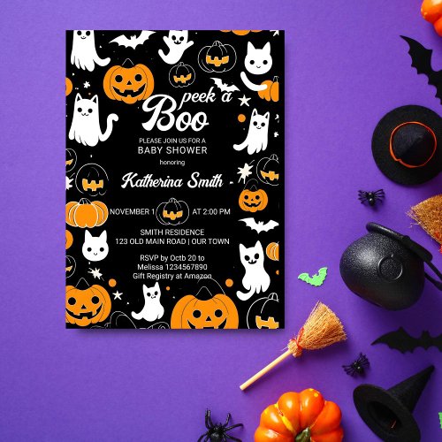 Halloween baby shower peek a boo cute cat ghosts  invitation