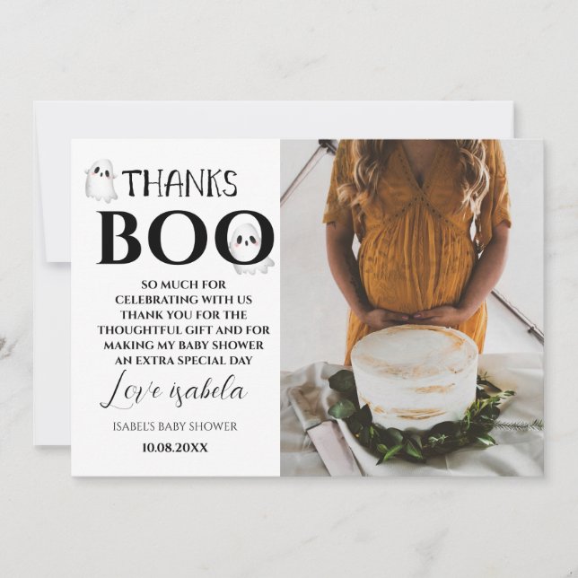 Halloween Baby Shower Photo Thank You Card (Front)