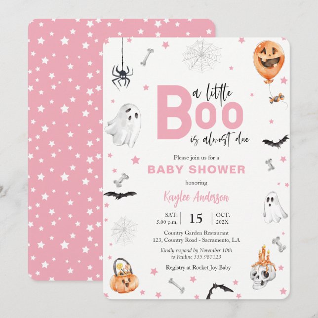Halloween Baby Shower Pink ghost girl invitation (Front/Back)