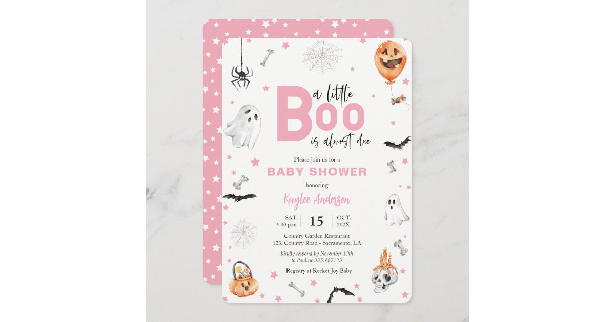 Halloween Baby Shower Pink ghost girl invitation | Zazzle