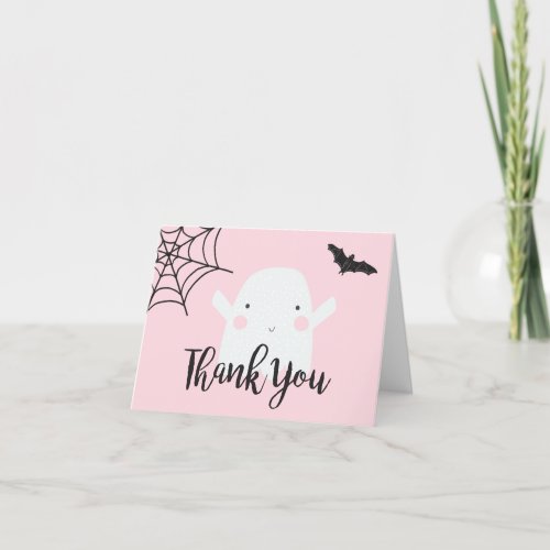 Halloween Baby Shower Pink Ghost Thank You Card