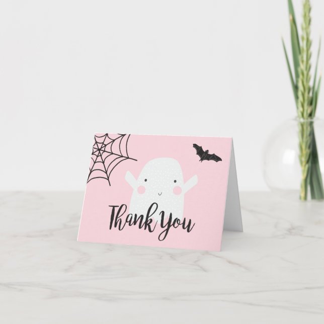 Halloween Baby Shower Pink Ghost Thank You Card (Front)