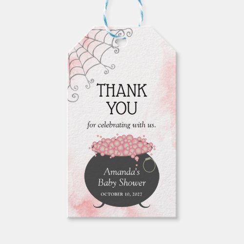 Halloween Baby Shower Pink Witch Brew Thank You Gi Gift Tags