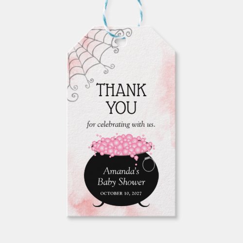 Halloween Baby Shower Pink Witch Brew Thank You Gi Gift Tags