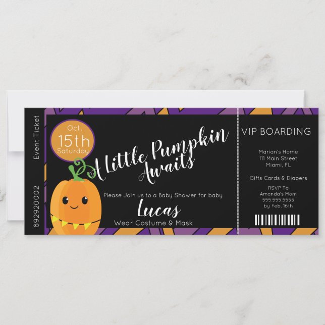 Halloween Baby Shower Pumpkin Ticket Invitation (Front)