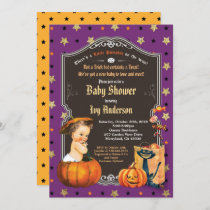 Halloween baby shower retro chalkboard black gold invitation