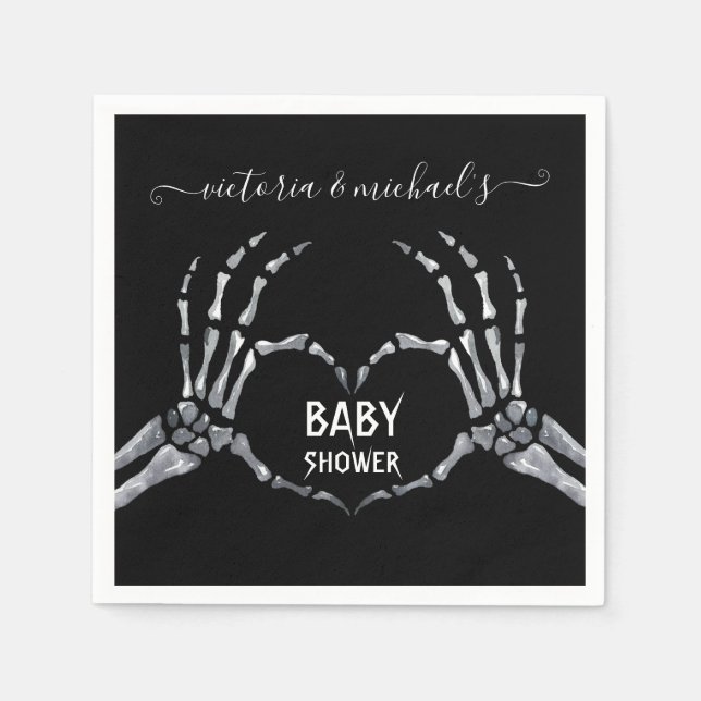 Halloween Baby Shower Skeleton Hands Heart Napkins (Front)