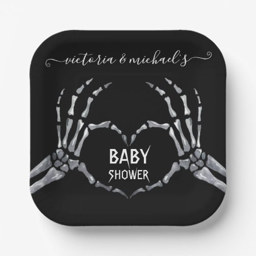 Halloween Baby Shower Skeleton Hands Heart Paper Plates