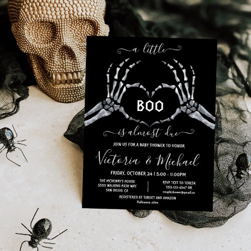 Halloween Baby Shower Skeleton heart Little Boo In Invitation