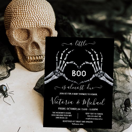 Halloween Baby Shower Skeleton heart Little Boo Invitation