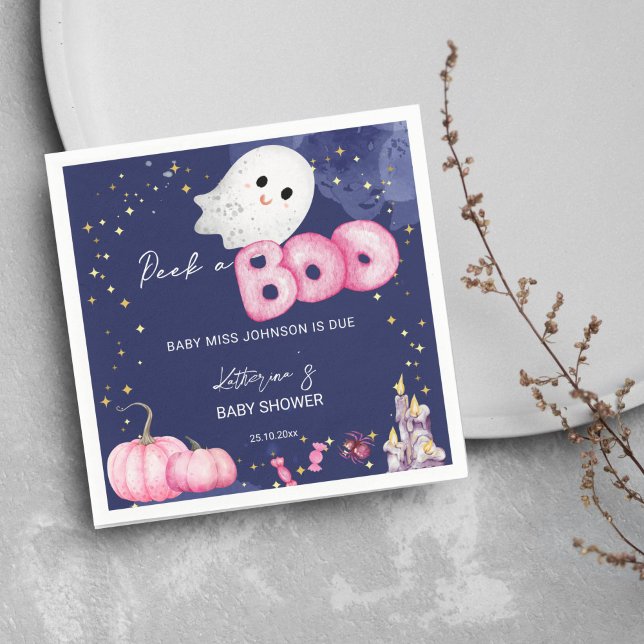Halloween baby shower tableware cute peek a boo napkins (Halloween peek a boo girls baby shower personalized napkins cute baby ghost pink pumpkins)