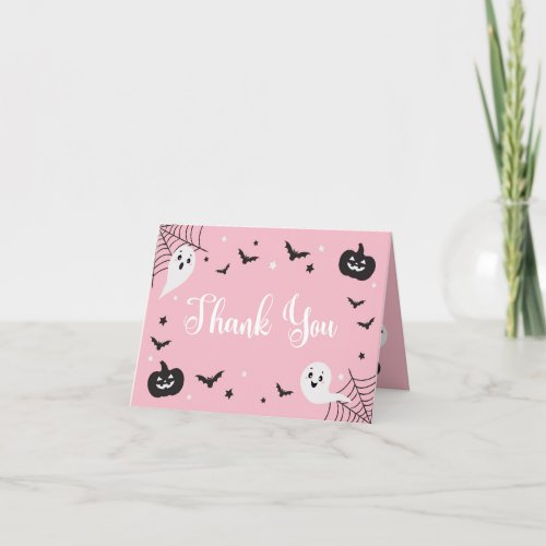 Halloween Baby Shower Thank You Card Pink