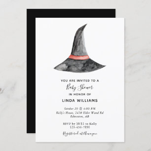 Halloween Baby Shower Watercolor Witch's Hat Cute Invitation