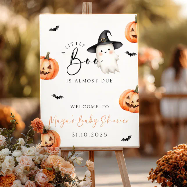 Halloween Baby Shower Welcome Sign A Little Boo | Zazzle