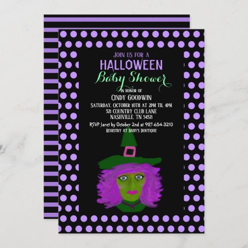 Halloween Baby Shower Witch Theme Black Purple Invitation