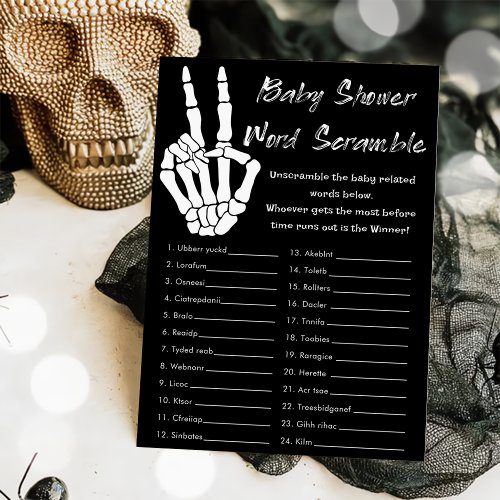 Halloween Baby Shower Word Scramble Game Card