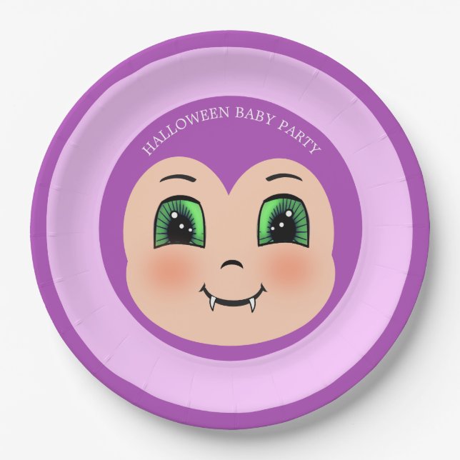 Halloween baby vampire on violet party paper plates (Front)