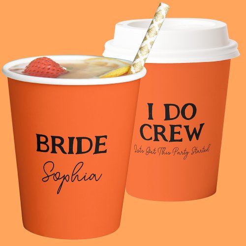 Halloween Bachelorette Party  Brides Name Orange Paper Cups