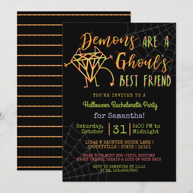 Halloween Bachelorette Party | Funny Demons Ghouls Invitation (Front/Back)