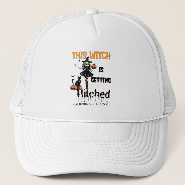 Halloween Bachelorette This Witch is Getting Hitch Trucker Hat (Front)