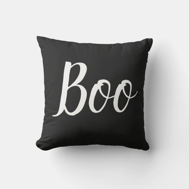 Halloween Back White Boo Typography Simple Outdoor Pillow (Front)