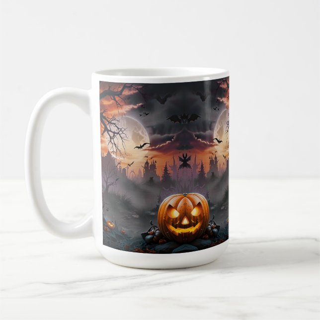 Halloween Background in Orange and Gray Tones Coffee Mug (Left)
